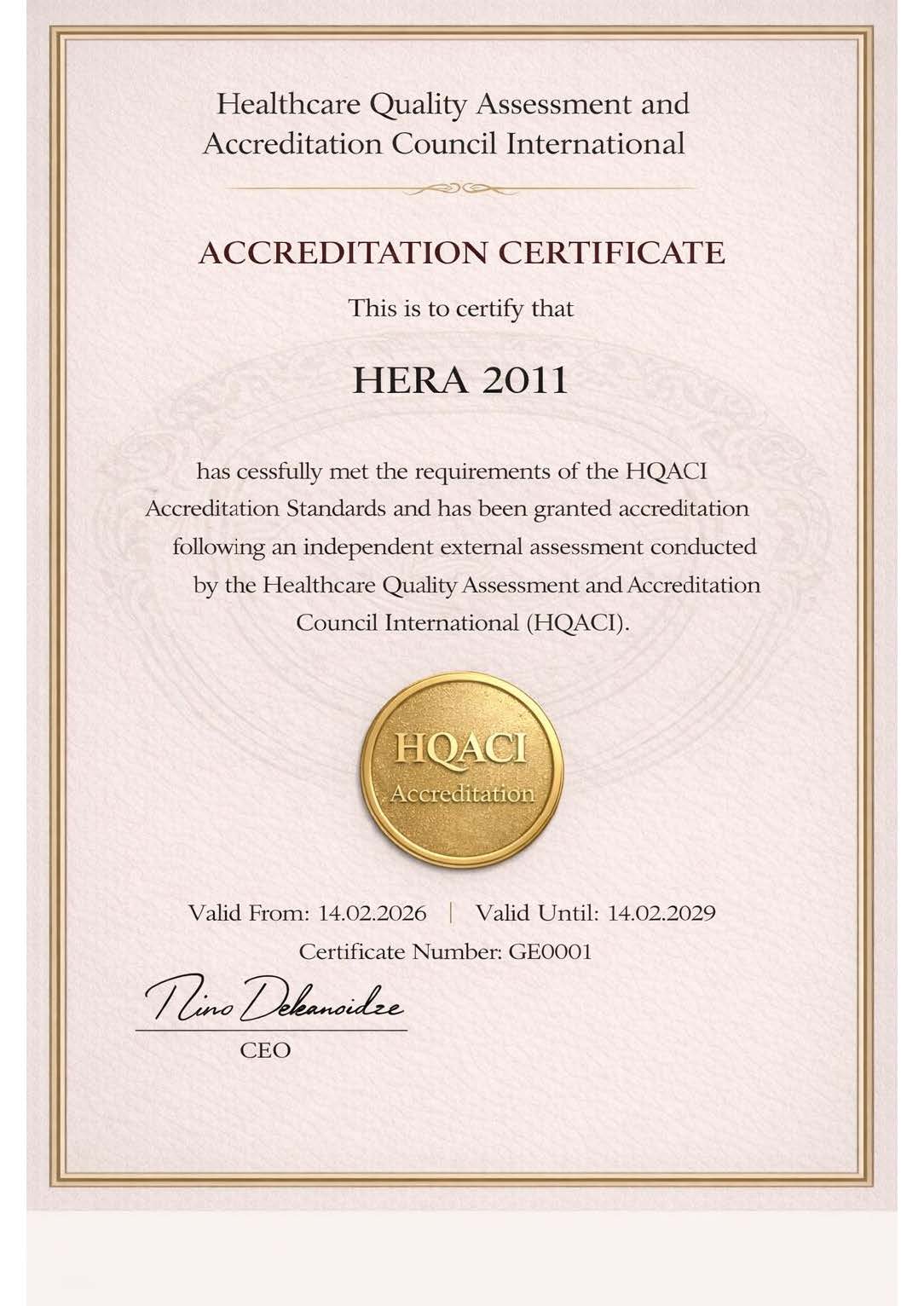 HERA 2011 — Certificate No. GE0001