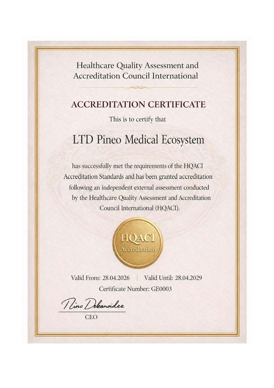 LTD Pineo Medical Ecosystem — Certificate No. GE0003