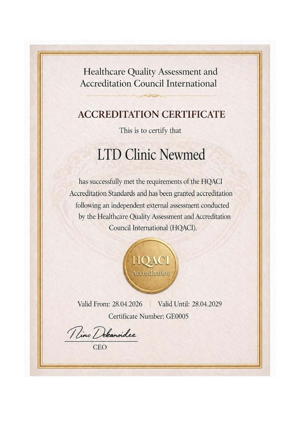 LTD Clinic Newmed — Certificate No. GE0005
