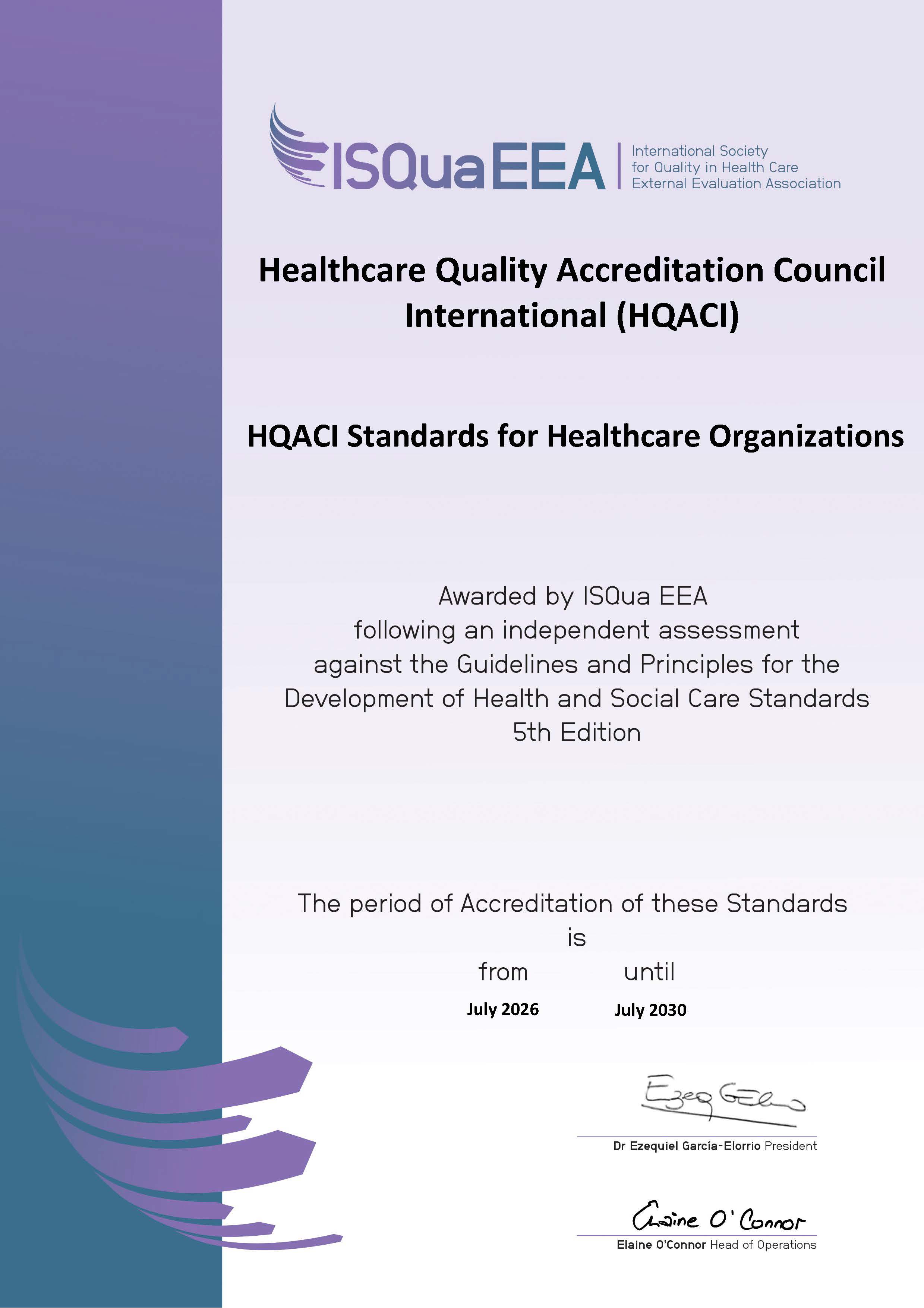 HQACI Standards accredited by ISQua EEA